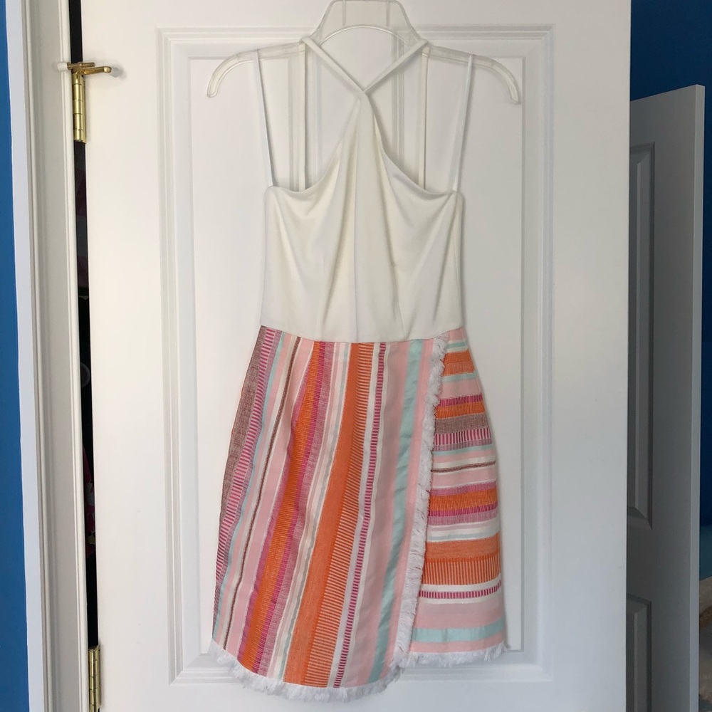Anthropologie White Bodice Striped Pink Orange Multicolor Skirt Dress